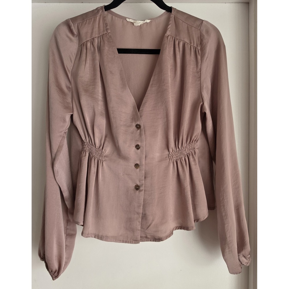 Grade & Gather Blouse Women S Dusty Rose V-Neck Long Sleeve Top Shirt